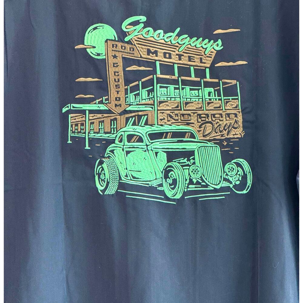 Goodguys Rod and Custom Hot Rod Embroidered Motel Button Up Shirt Men's 3XL Navy